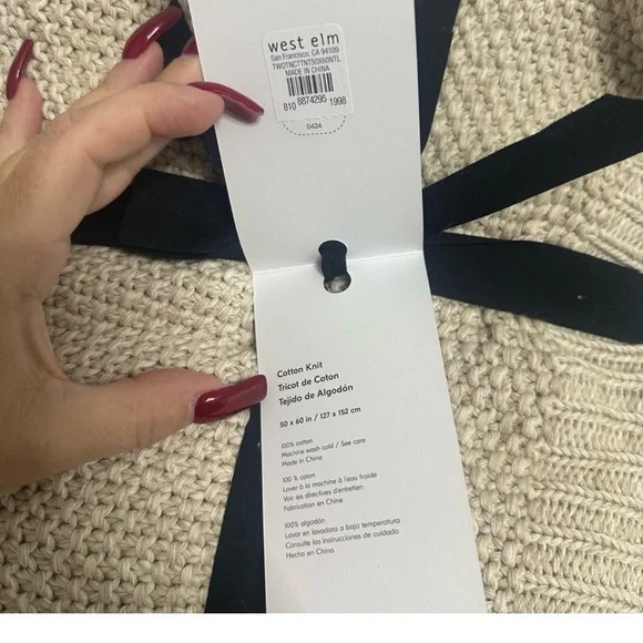 West Elm Beige Knit Throw Blanket - Picture 2 of 5